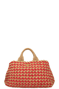 PRADA Tote Bag Raffia Gold Red