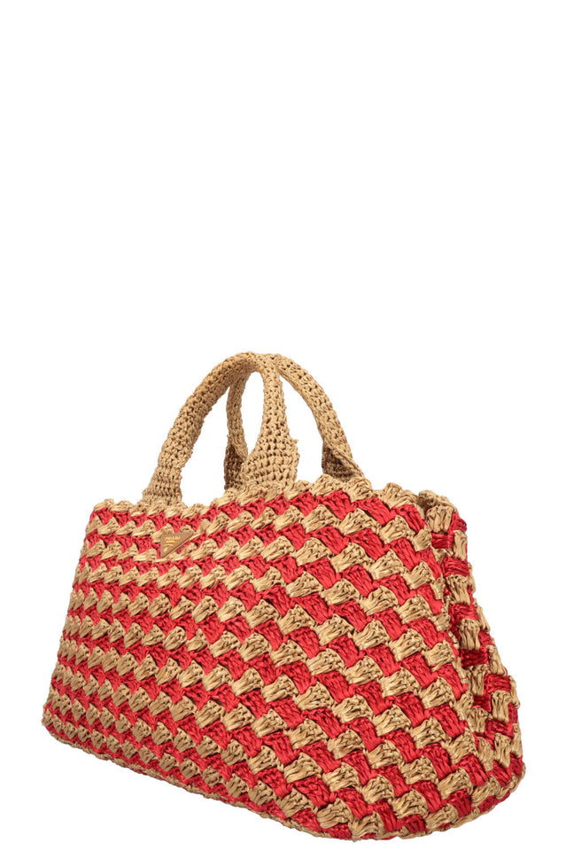 PRADA Tote Bag Raffia Gold Red