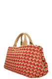 PRADA Tote Bag Raffia Gold Red