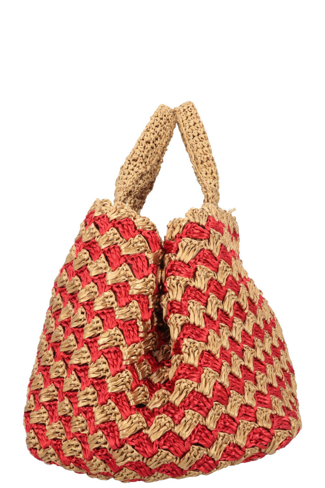 PRADA Tote Bag Raffia Gold Red