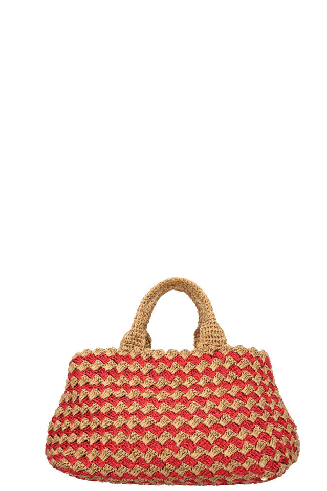 PRADA Tote Bag Raffia Gold Red