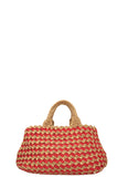 PRADA Tote Bag Raffia Gold Red