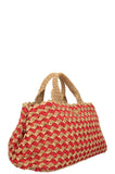 PRADA Tote Bag Raffia Gold Red