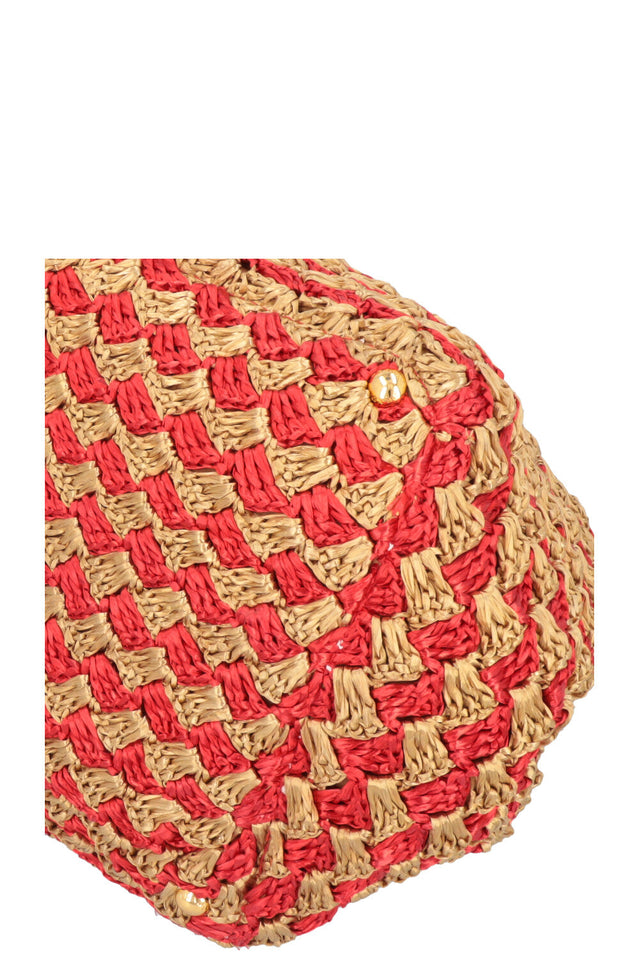 PRADA Tote Bag Raffia Gold Red