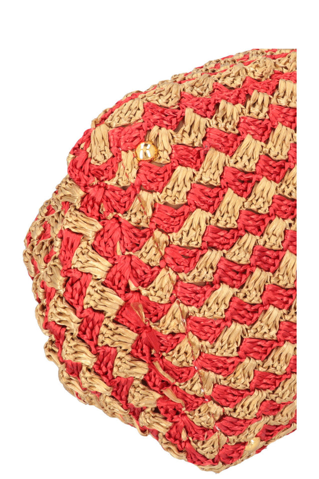 PRADA Tote Bag Raffia Gold Red