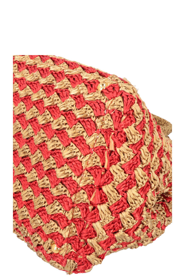 PRADA Tote Bag Raffia Gold Red