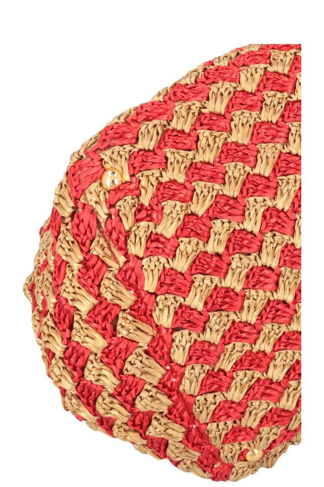 PRADA Tote Bag Raffia Gold Red
