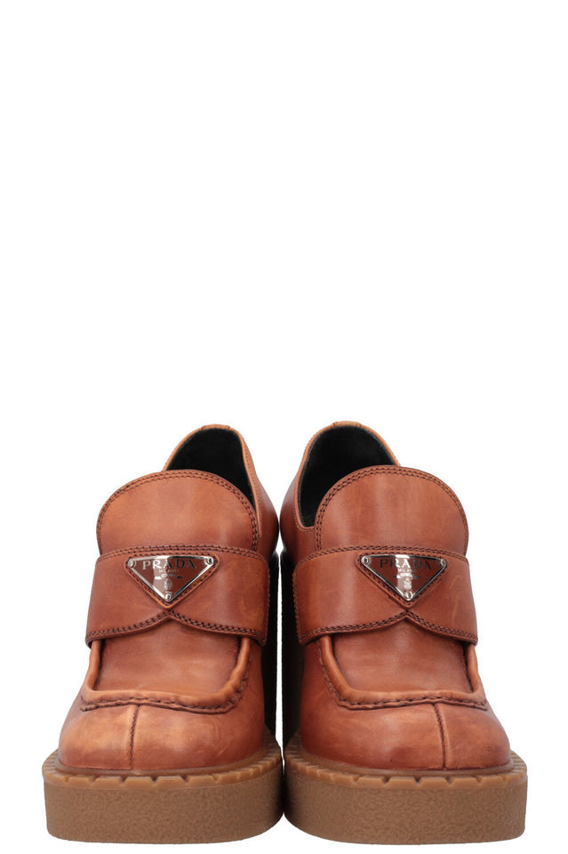 PRADA Logo Platform Loafers Brown