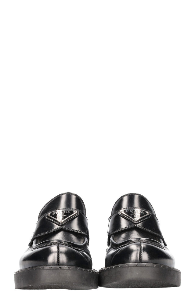 PRADA Logo Loafers Black Leather