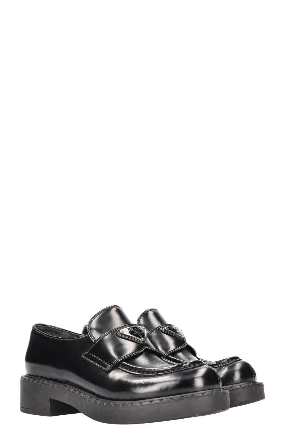 PRADA Logo Loafers Black Leather