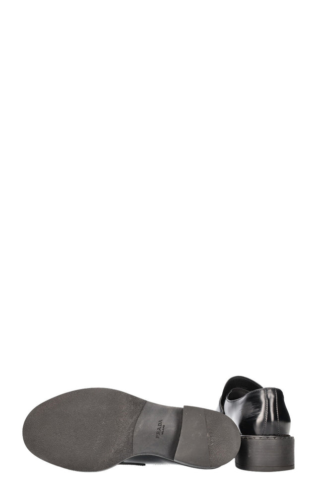 PRADA Logo Loafers Black Leather