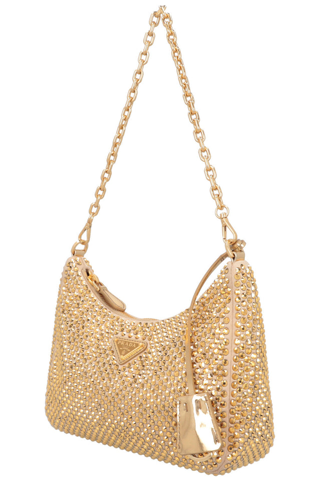 PRADA Re-Edition 2005 Crossbody Bag Gold Crystal Satin