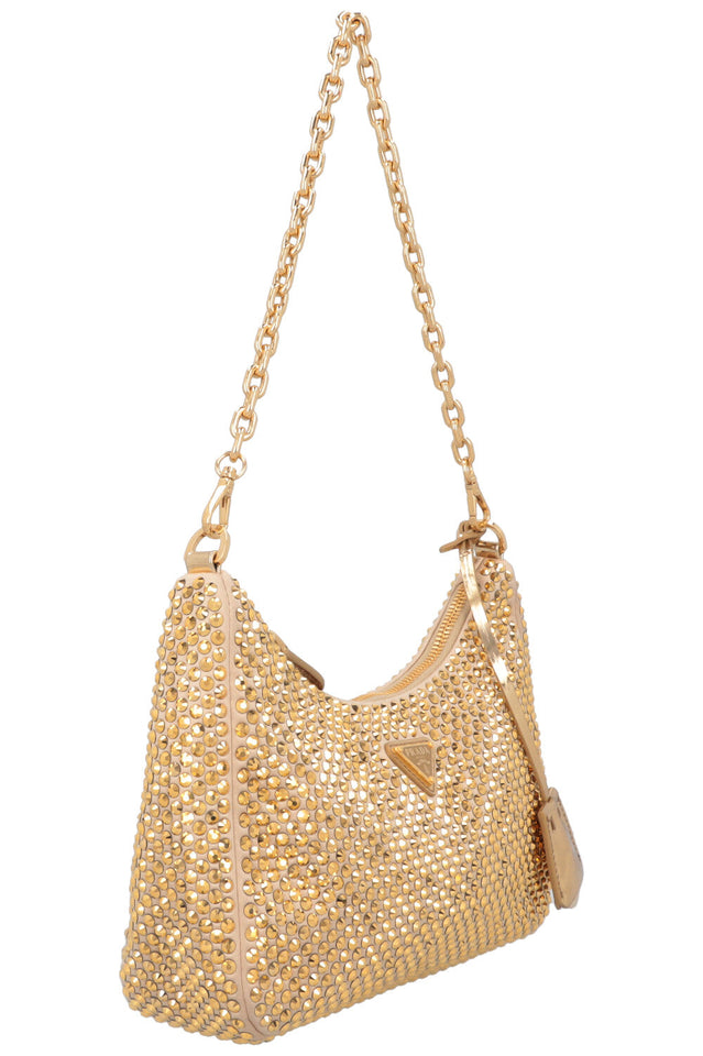 PRADA Re-Edition 2005 Crossbody Bag Gold Crystal Satin