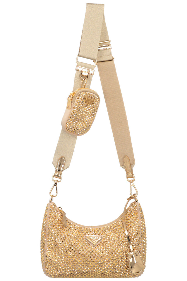 PRADA Re-Edition 2005 Crossbody Bag Gold Crystal Satin