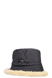 PRADA Bucket Hat with Shearling Lining Nylon Black