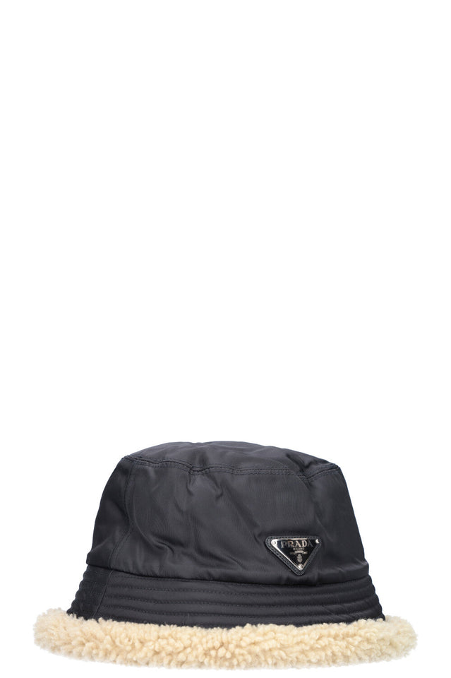 PRADA Bucket Hat with Shearling Lining Nylon Black