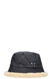 PRADA Bucket Hat with Shearling Lining Nylon Black