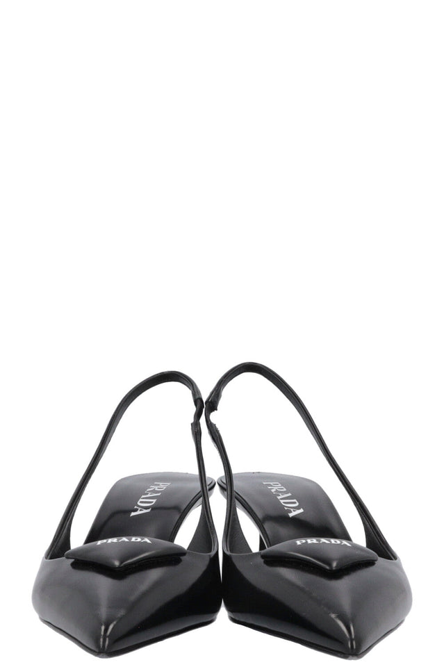 PRADA Logo Plaque Slingback Heels Black