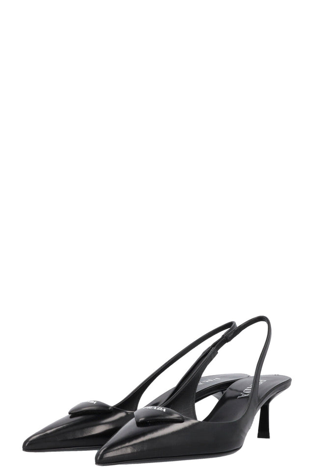 PRADA Logo Plaque Slingback Heels Black