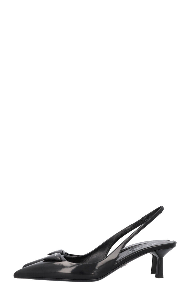 PRADA Logo Plaque Slingback Heels Black