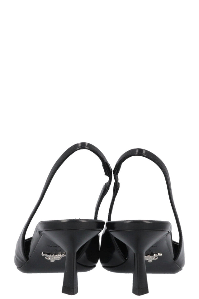 PRADA Logo Plaque Slingback Heels Black