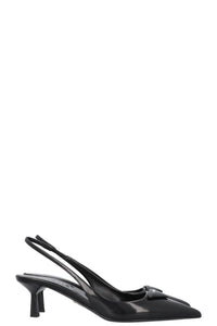 PRADA Logo Plaque Slingback Heels Black