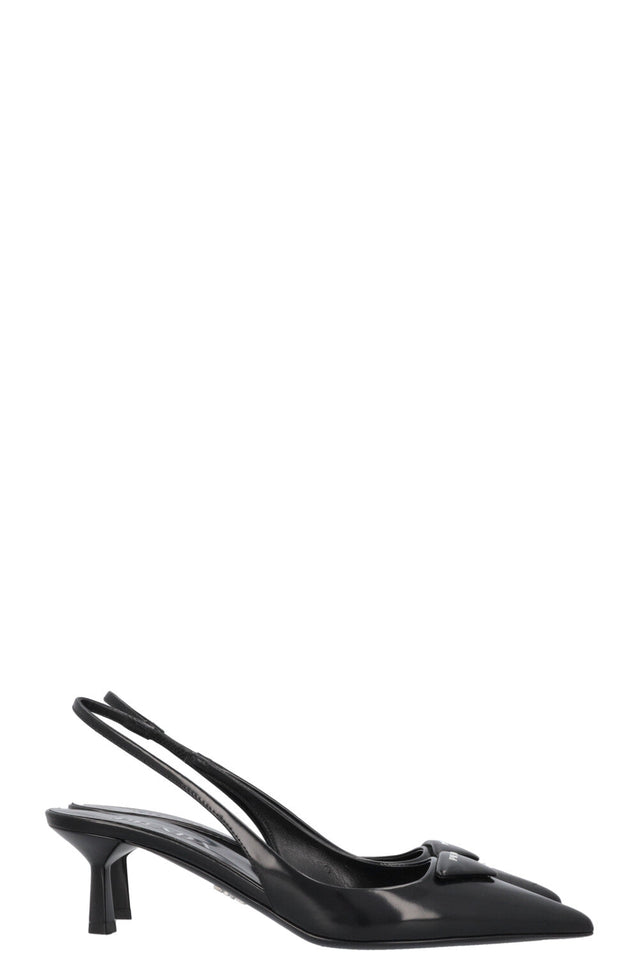 PRADA Logo Plaque Slingback Heels Black