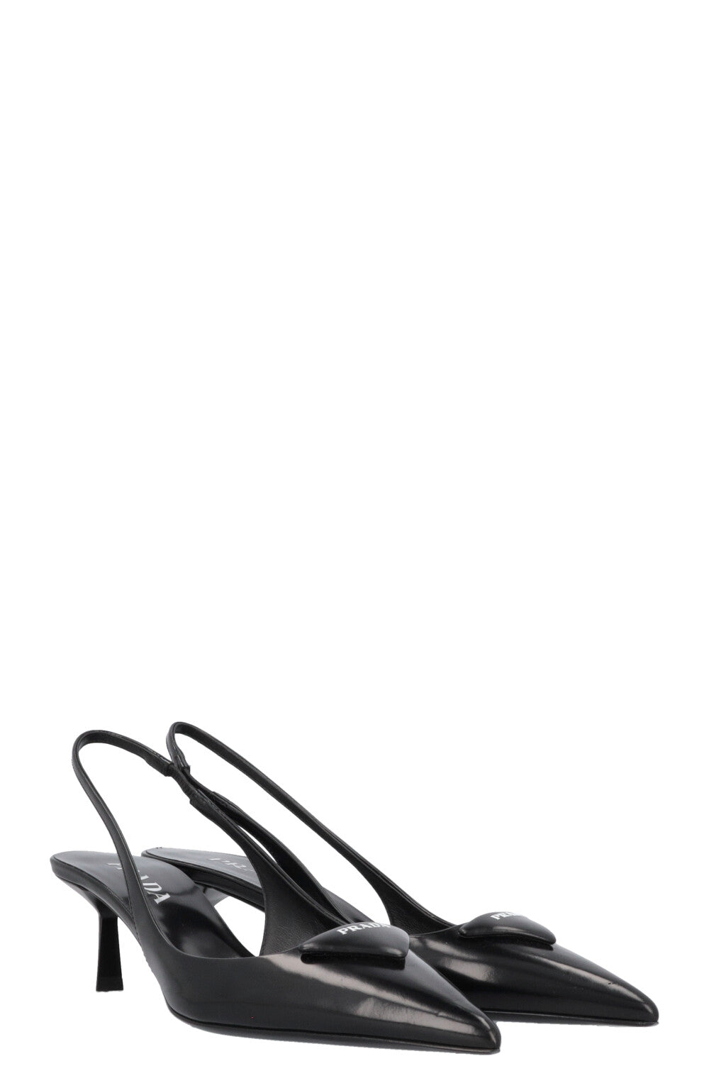 PRADA Logo Plaque Slingback Heels Black
