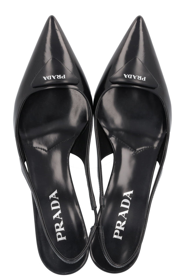 PRADA Logo Plaque Slingback Heels Black