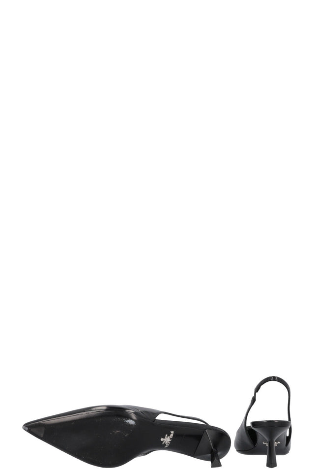 PRADA Logo Plaque Slingback Heels Black