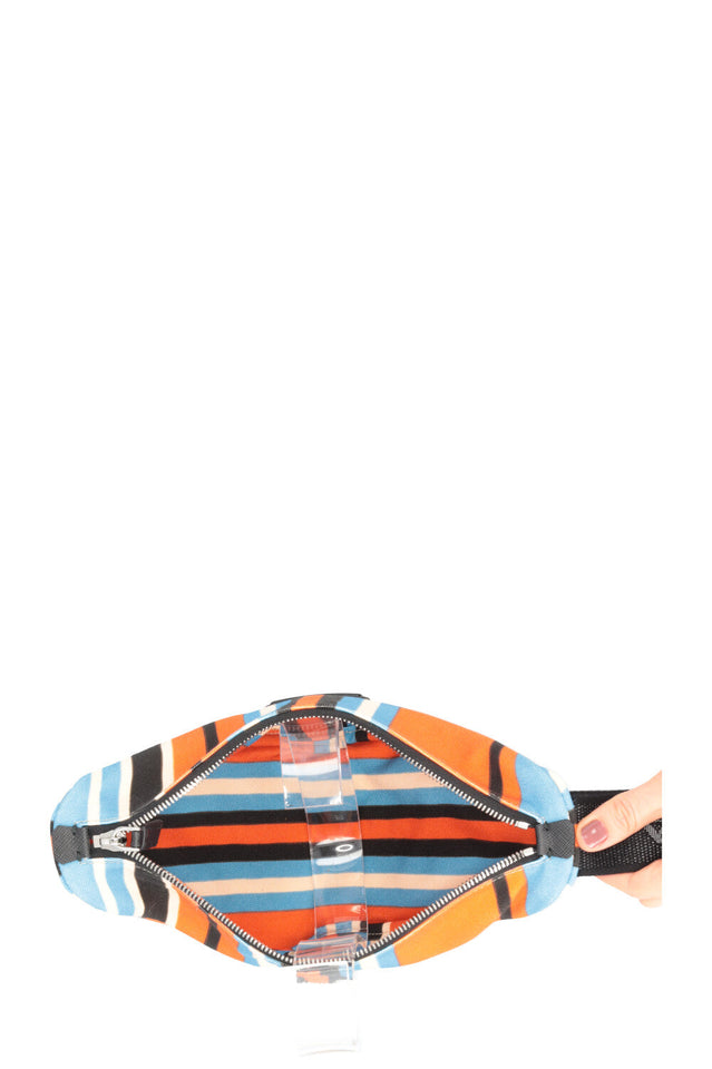 PRADA Triangle Clutch Striped Orange Blue