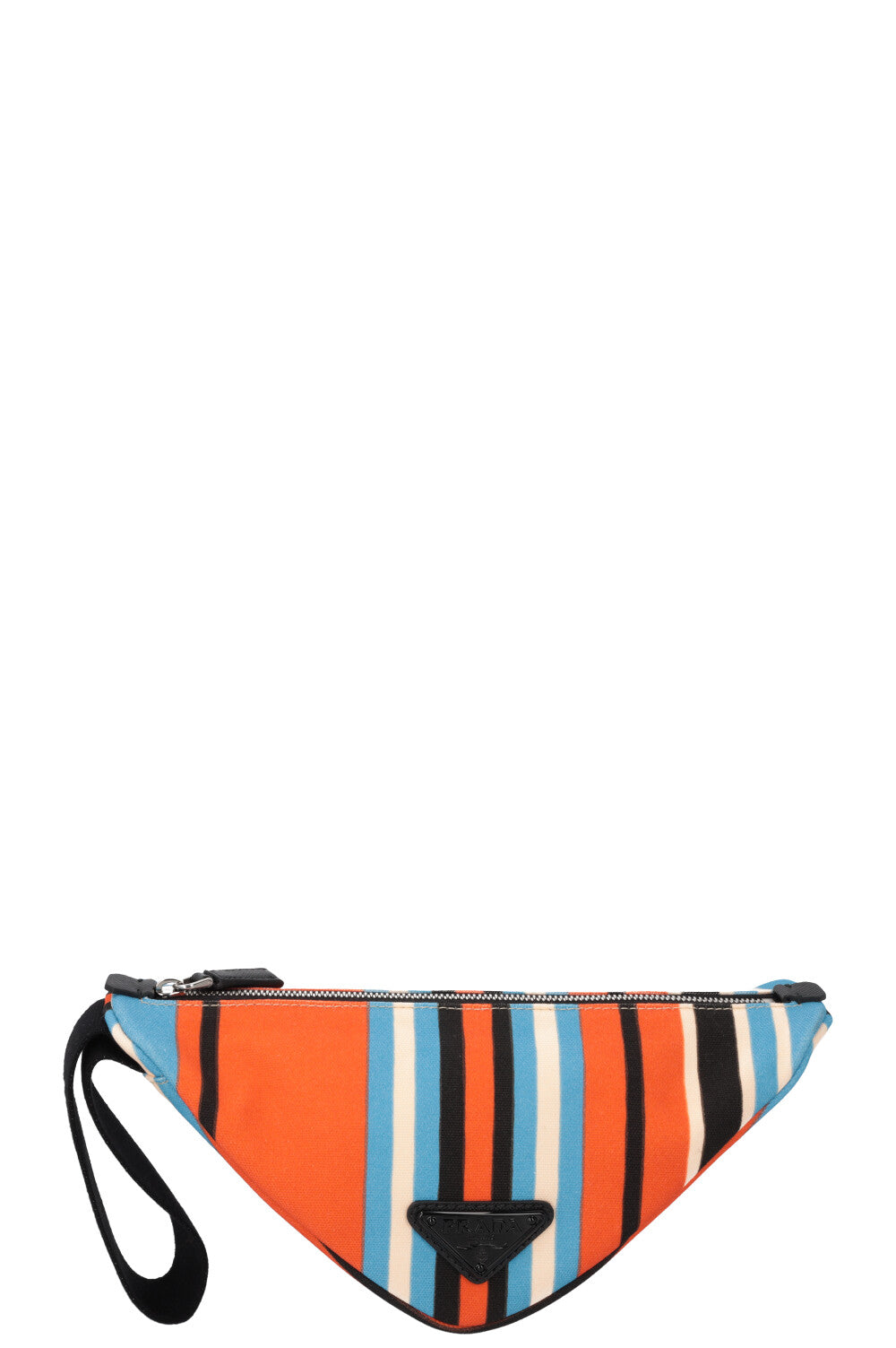 PRADA Triangle Clutch Striped Orange Blue