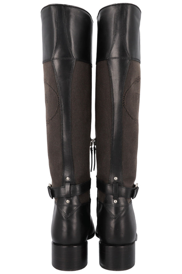 PRADA Logo Knee High Boots Canvas Leather