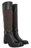PRADA Logo Knee High Boots Canvas Leather