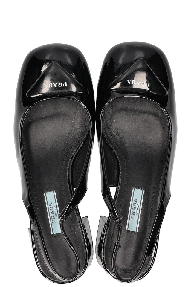PRADA Logo Slingbacks Patent Black
