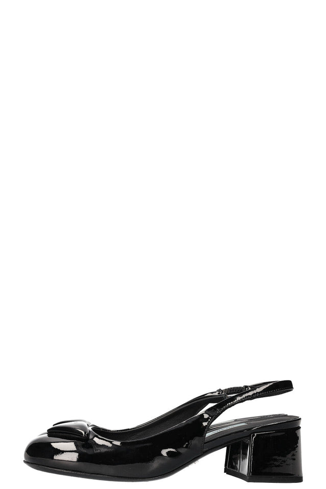 PRADA Logo Slingbacks Patent Black