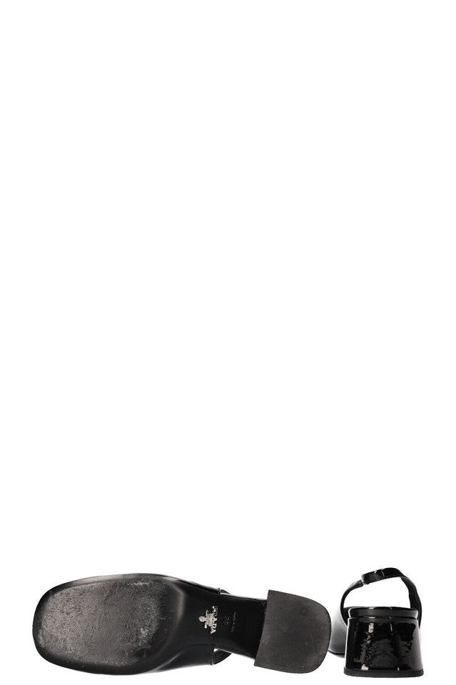 PRADA Logo Slingbacks Patent Black