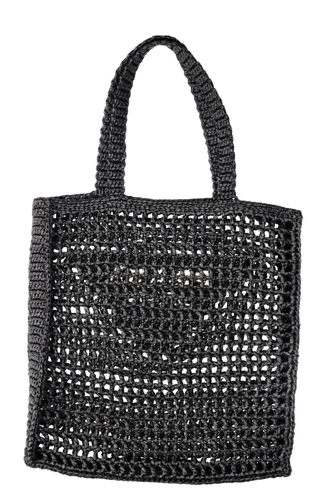 PRADA Crochet Raffia Tote Bag Black