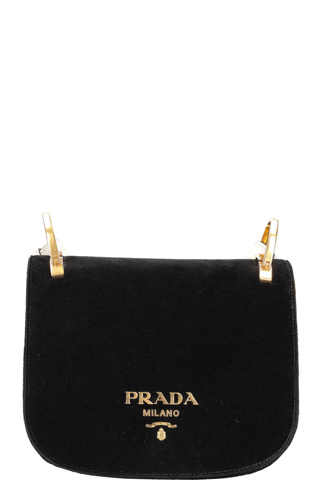 PRADA Pionniere Shoulder Bag Velvet & Leather Black & White