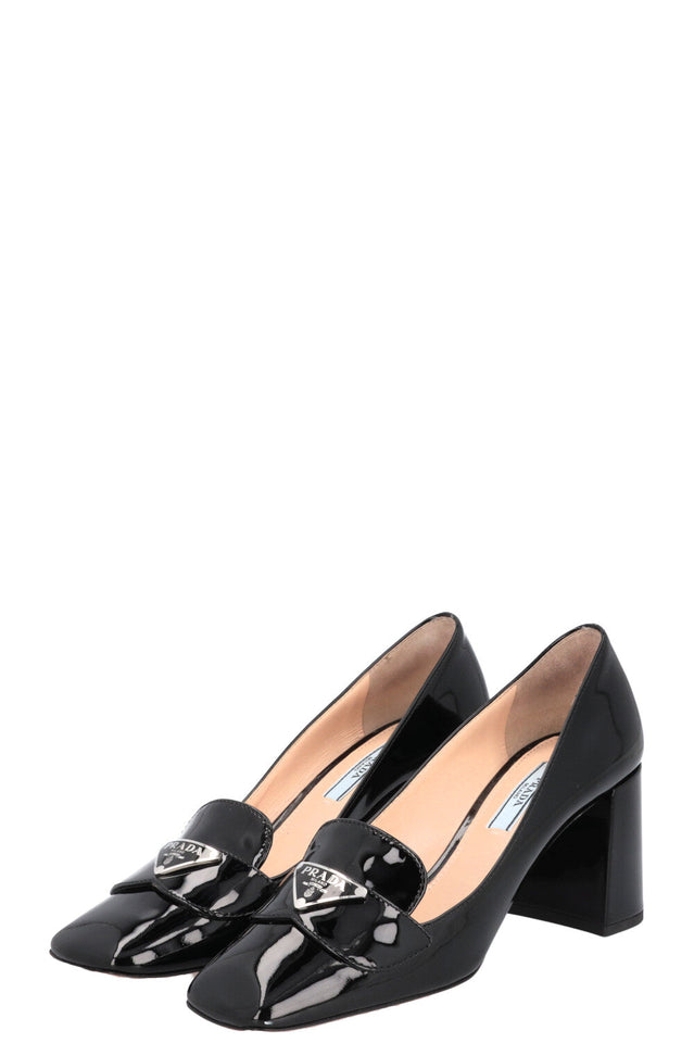 PRADA Logo Heels Patent Black