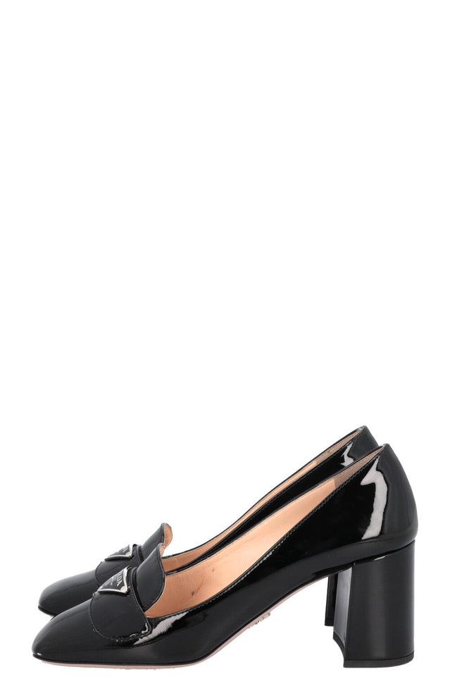PRADA Logo Heels Patent Black