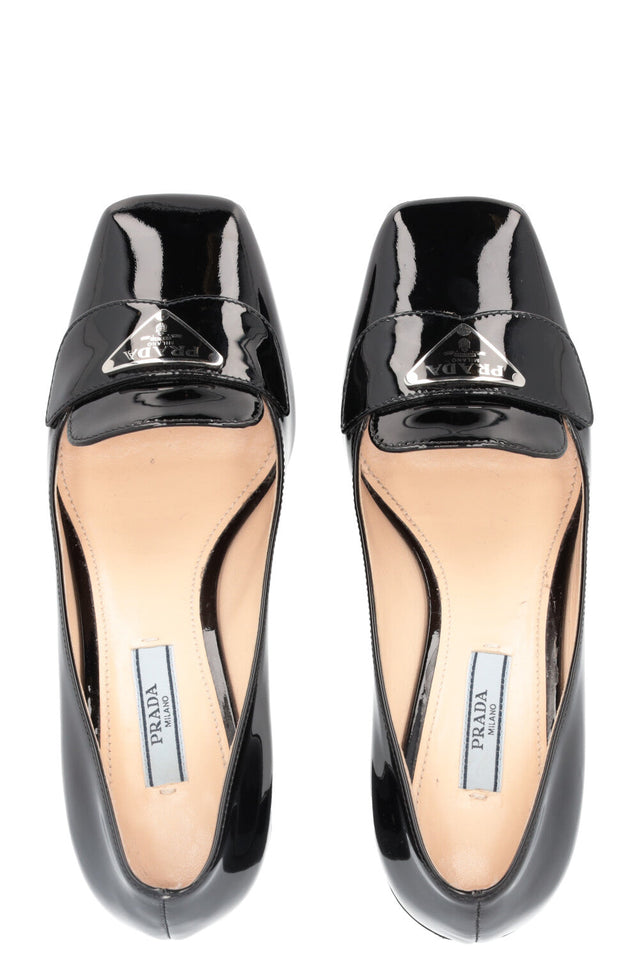PRADA Logo Heels Patent Black