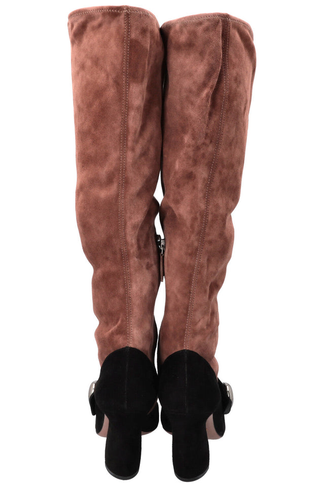PRADA Buckled Boots Suede Brown Black