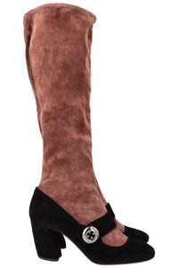 PRADA Buckled Boots Suede Brown Black