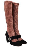 PRADA Buckled Boots Suede Brown Black