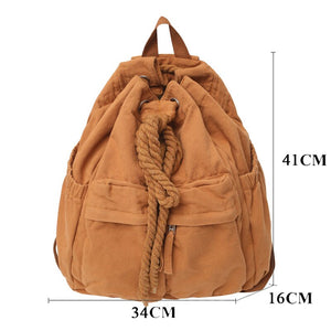 Women Canvas School Backpacks for Girls Bookbags College Student School Bag Rucksack Drawstring Bagpack Lady Leisure Shoulder Bag