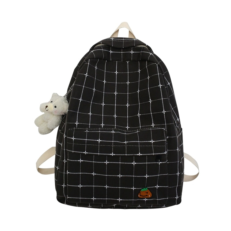 Canvas Women Bag Female Plaid Backpack For Teenager Leisure Travel Shoulder Men Black Schoolbag