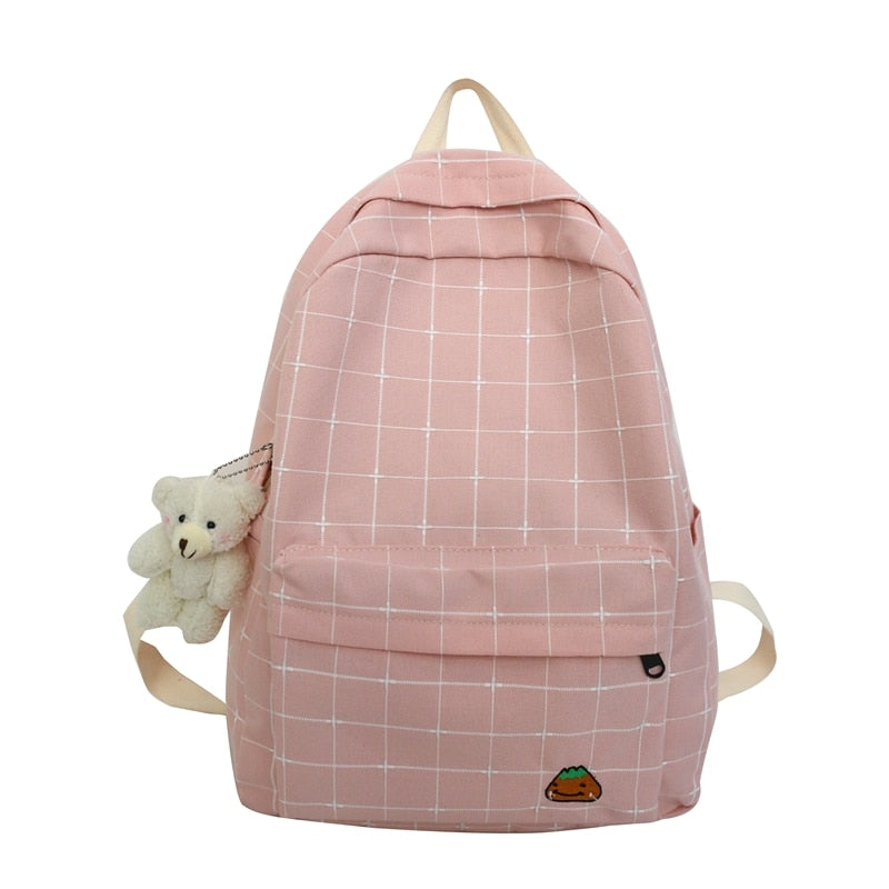 Canvas Women Bag Female Plaid Backpack For Teenager Leisure Travel Shoulder Men Black Schoolbag