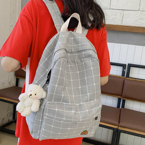 Canvas Women Bag Female Plaid Backpack For Teenager Leisure Travel Shoulder Men Black Schoolbag