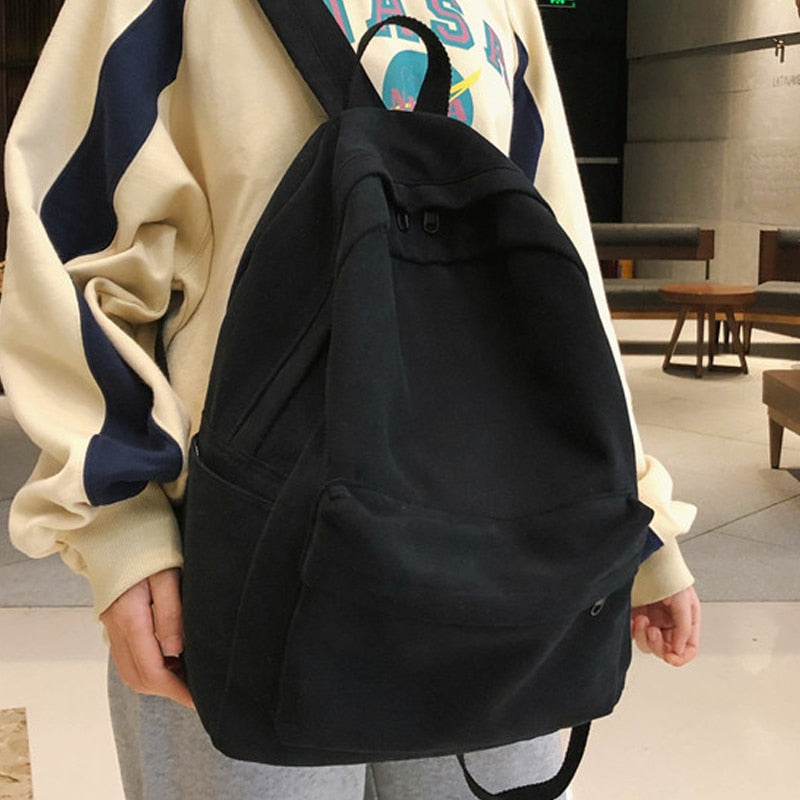 Female Bookbag Cotton Women Backpack for Teenagers Girl College Men Black School Bag